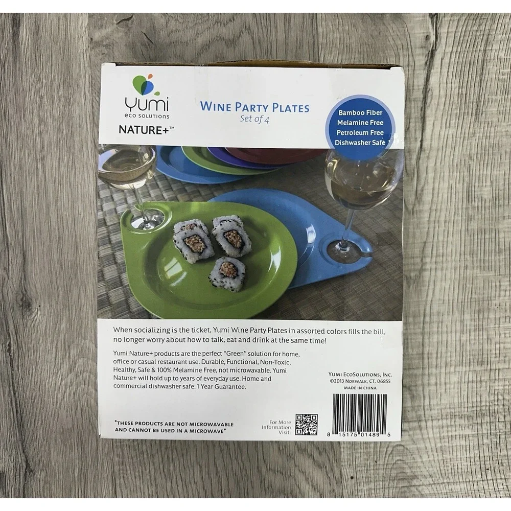 Yumi Eco Solutions Nature+ Bamboo Wine Party Plates NEW Set of 4 outdoor‎